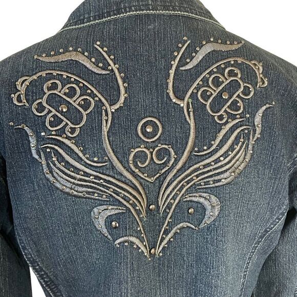 DANIEL Jeans Denim Jacket Blingy Embroidered Embelished Size M - Picture 9 of 15